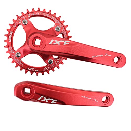 MTB クランクセット スクエアテーパー 104BCD チェーンリング付き 32T 34T 36T 38T 170 175 バイククランクセットアルミ黒赤 (36T, 170mm 赤)