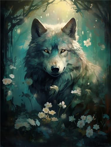 Broderie de perles de rocaille COKYIS : canevas loup 40x50cm anti-stress