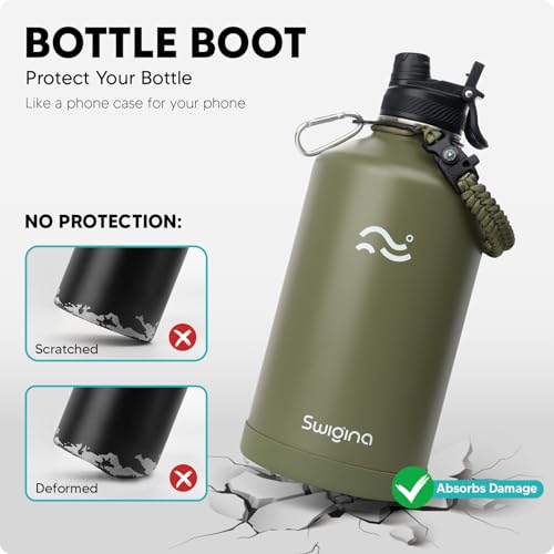 Image of Swigina [2-IN-1 LID] Gallon Insulated Water Bottle with Silicone Boot (48hrs Cold /24hrs Hot) - DIY Stickers, Leakproof, BPA Free, 128 oz