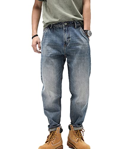 Men's Loose Athletic Fit Tapered Leg Jeans,Slim Fit Jean,Five Pockets - Blue