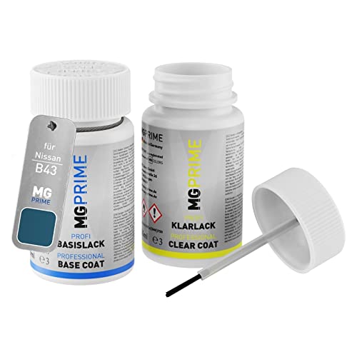 MG PRIME Autolack Lackstift Set für Nissan B43 Panorama Blue Metallic Basislack Klarlack je 50ml