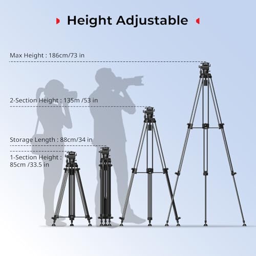 SMALLRIG 73''/186cm Heavy Duty Aluminum Alloy Video Tripod, Max Load 8kg (18lbs), Fluid Head with +85° to -78 Tilt Range, Compact Travel Tripod Weight 3.1kg(6.8lbs), Folded Height 88cm, AD-14-5440 by SmallRig - Image 6