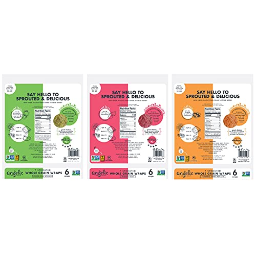 Angelic Bakehouse Garden Wraps / Tortillas Variety Pack – Vibrant Beet, Spring Kale & Spinach, Turmeric Sweet Potato – 9 Ounce, Pack of 3 – Sprouted Whole Grain – Vegan, Kosher and Non-GMO (18 Wraps)