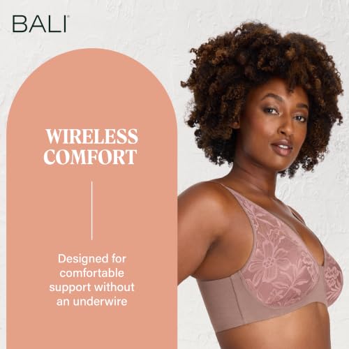 Image of Bali Women's Wireless Bras for Women - Breathe Lace Cotton Modal No Underwire Bra, Adjustable T-Shirt, Plus Size