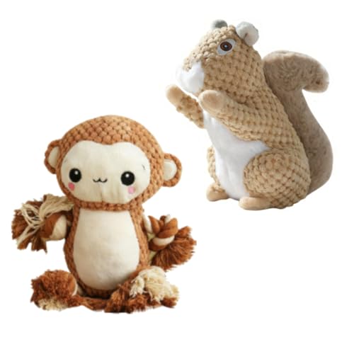 Juguete de Peluche para Perro 2-Pack (Mono + Ardilla)