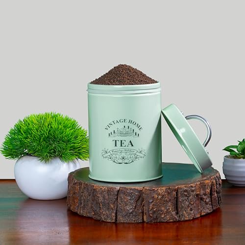 Image of Metallure Home Round Classic Tea Sugar Container Set of 2 | Metal Container for Kitchen Storage | Airtight Jar Set | Food-Safe Tea Jars for Kitchen (Light Green)