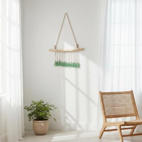 Carillón de viento artesanal Colcolo con vidrio y madera efecto suave 7