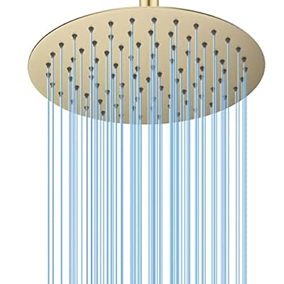 10 Inch Round Rainfall Shower Head, BSTIIU Stainless Steel High Pressure Waterfall Full Body Coverage Shower Head, Ultra Thin Rainfall Shower Head, Brushed Gold