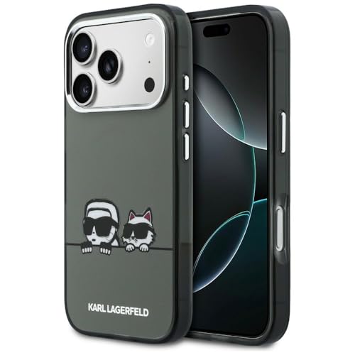 CG MOBILE Karl Lagerfeld IML Karl & Choupette Logo Guck-Guck Compatible avec MagSafe Coque pour iPhone 17 Pro Max (noir)