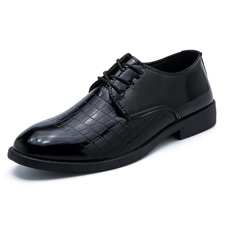 Mens Dress Shoes Oxfords Dress Oxford for Men Lace Up Round Toe Vegan Leather Block Pattern Derby Shoes