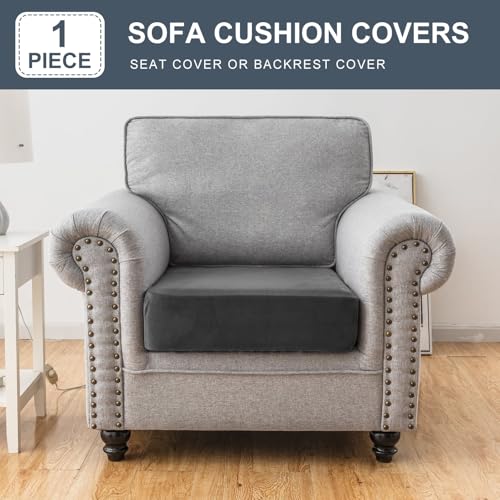 Image of Stretch Silver Fox Velvet Couch Cushion Cover - Soft and Comfortable Fuzzy Slipcover for Chair, Sofa, or Seat Cushion(1 PC for Seat Cushion or Backrest,Grey)
