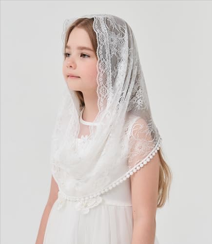 First Communion Veil for Girls Lace Floral Chapel Veil Holy Communion Accessories for Baptism K113
