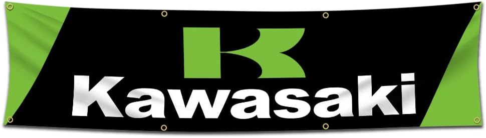 Flag Compatible with Kawasaki Flag Banner Decor Motorcycle Racing 2x8ft Banner for Garage Man Cave Dorm Room