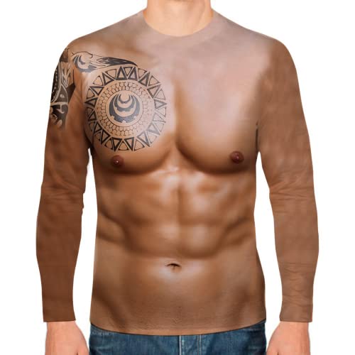 Teslawi Men Muscle Printed Long Sleeve T-Shirt Casual Funny Pattern Tops Men's Long-Sleeved Shirt T-Shirt For Men (Style A,Xxl) #TOP1