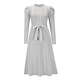 jsrichhe gonna in maglia a maniche lunghe a bolle da donna nella sezione lunga del temperamento era sottile, autunno e inverno base maglione vestito a vita alta abito di grande lunghezza, grigio, l