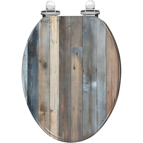 Elongated Toilet Seat Weathered Rustic Barnwood Planks Background Resin Toilet Seat Slow Quiet Close with Quick-Release Hinges Toilet Seat with Cover Easy to Clean Install
