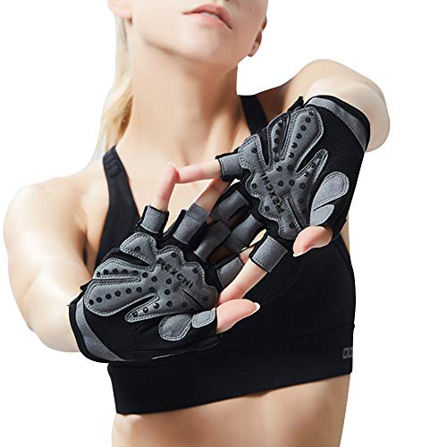 KKmoon Luvas de ciclismo masculino e feminino com meio dedo respirável à prova de desgaste antiderra