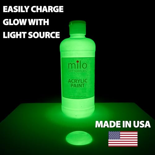 Image of milo Glow in the Dark Acrylic Paint, Clear Phosphorescent Glow, 16oz Bottle | Glows UV in Black Light, Easy Light Glow Activated, Made in the USA, Safe & Non-Toxic, Painting in the Dark, Quart