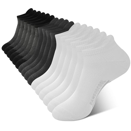 Image of BAMBOO COOL Men's Ankle Socks Moisture Wicking Breathable Odor Control Athletic Cushioned Running Socks Arch Support 8 Pack
