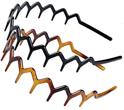 Set of 2 Zig Zag Black Plastic Sharks Tooth Hair Comb Headband (1 Black Color+1 brown)