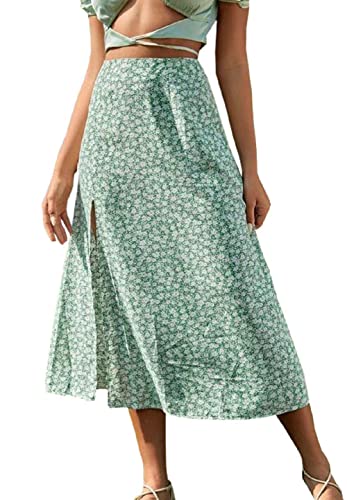CHARTOU Women's Summer High Waist Floral Print Side Slit Midi Long Beach Boho Skirt2