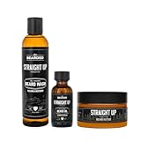 Live Bearded 3-Step Beard Grooming Kit - Wash, Oil and Butter - Made in the USA - All-Natural Ingredients with Shea, Jojoba - Growth Support | Straight Up Unscented - Fragrance-Free