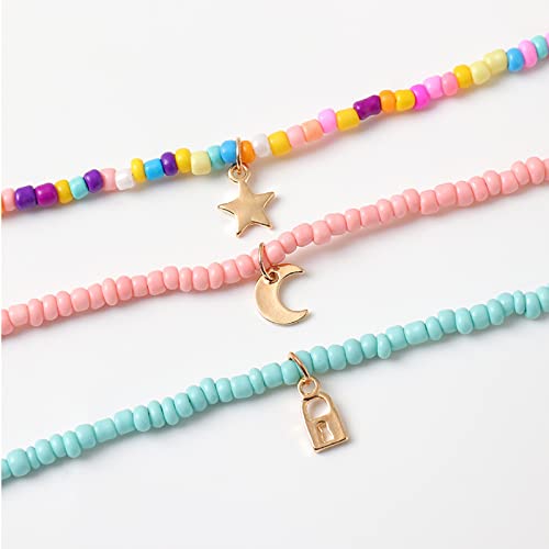 Handmade Multilayered Rainbow Colorful Beads Link Chain Moon Star Butterfly Pendant Choker Necklace Friendship Creative Beach Costume Jewelry for Women3