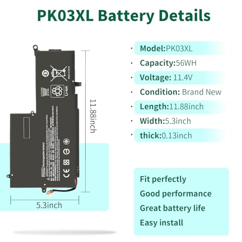 Image of DMKAOLLK 56Wh 789116-005 PK03XL Battery for HP Spectre X360 13-4003dx 13-4005dx 13-4001dx 13-4002dx 13-4101dx 13-4116dx 13-4193dx 13-4103dx 13-4125nr PKO3XL PK03056XL-PL 788237-2C3 11.4V