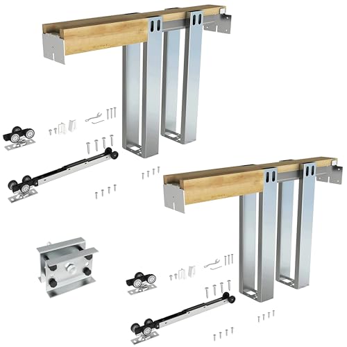 JUBEST 2 Set Pocket Door Frame Kits with 120LBS Two-Way Soft Close Mechanism, Easy to Install Pocket Door Kit, for Double Door 48' to 72'x80', Durable Hidden Door Kit, Smoothly and Quietly
