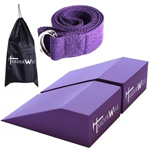 HarderWill Yoga Foam Wedge Blocks (Pair), Calf Raise Block, Calf Stretcher, Yoga Wrist Support, Balance, Pushup, Fitness, Pilates, Heel Stretcher, Squat Wedge with Gym Bag