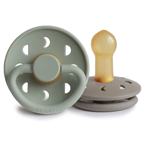 Image of FRIGG Moon Natural Rubber Baby Pacifier | Made in Denmark | BPA-Free (Sage/Portobello, 6-18 Months) 2-Pack