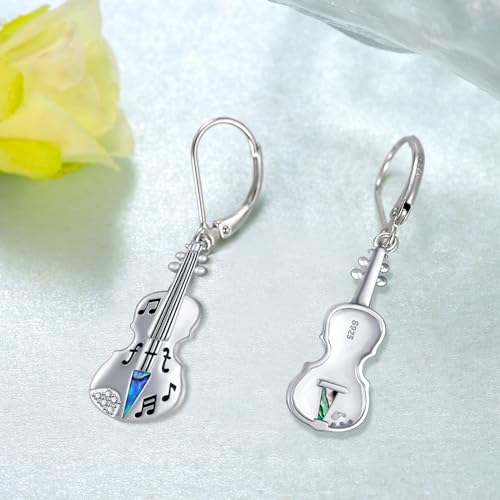 Sterling Silver Violin Dangle Earrings - Music Note Jewelry for Women, Mother's Gift3