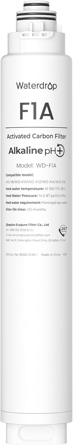 Waterdrop WD-F1A Alkaline Mineral pH+ Filter, Replacement for WD-X12-Alkaline & WD-X16 Reverse Osmosis System, 12-Month Lifetime
