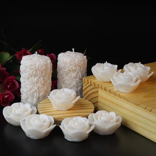 Image of Wax Scented Candles For Home Decor, Coconut Vanilla Fragrance, Pillar And Floating Candles Combo, White Colour, Pack Of 10, 4 X 7 Cm