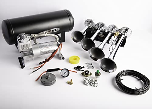 Viking Horns, Loud 149 Decibels Four Trumpet Train Air Horn Kit With 1.5 Gal Air Tank #TOP7