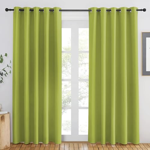 NICETOWN Fresh Green Blackout Curtains 84 inch Length, Grommet Top Room Darkening Drapes for Bedroom Living Room, Light Blocking Window Covering for Privacy (W66 x L84 Inch, 1 Panel)