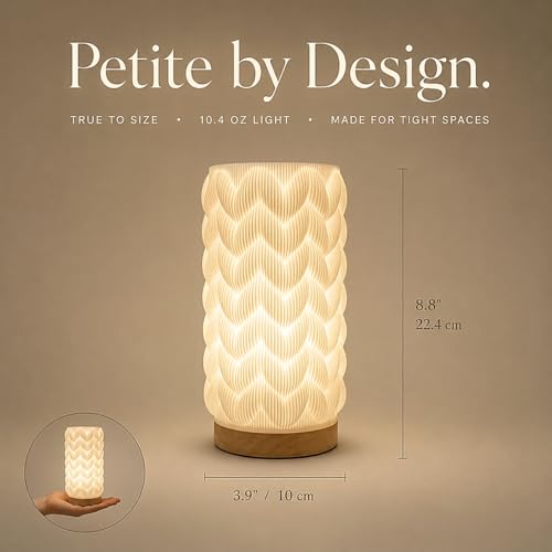Image of Small Bedside Lamp for Nightstand, 3D Printed Mini Table Lamp, 3 Color Temperatures Warm to Cool White, Cozy Small Lamp for Bedroom Dorm Tight Spaces, Ash Wood Base, 8.8 Inch Tall - Honeycomb