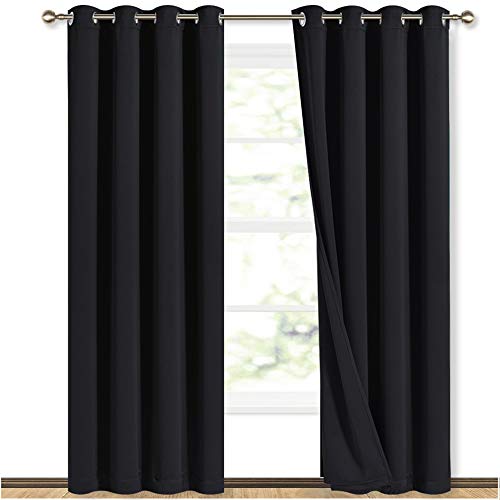 NICETOWN High-End Thermal Curtains, Full Blackout Curtains 84 inches Long for Dining Room, Soundproof Window Treatment Drapes for Hall Room, Black, 52
