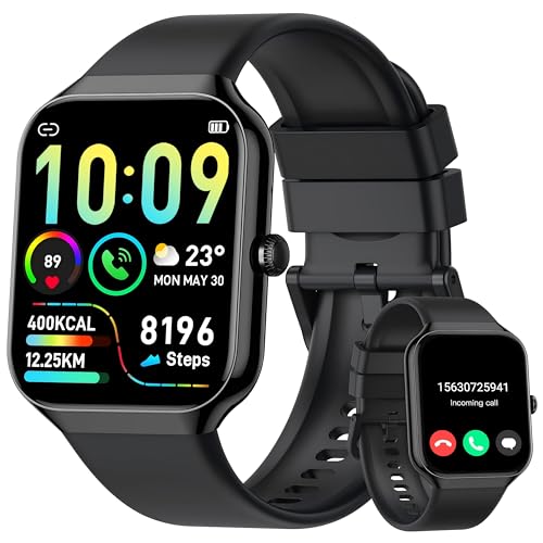 Montre Connectée Homme Femme avec Appels Bluetooth, 1,96 Pouces Smartwatch 113+ Modes Sport IP68 avec Moniteur de Sommeil, Montre Intelligente avec Fréquence Cardiaque Podometre pour Android iOS(Noir)