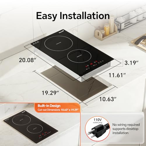 Image of Ranein 12 Inch 2 Burner Induction Cooktop, 1800W, 120V