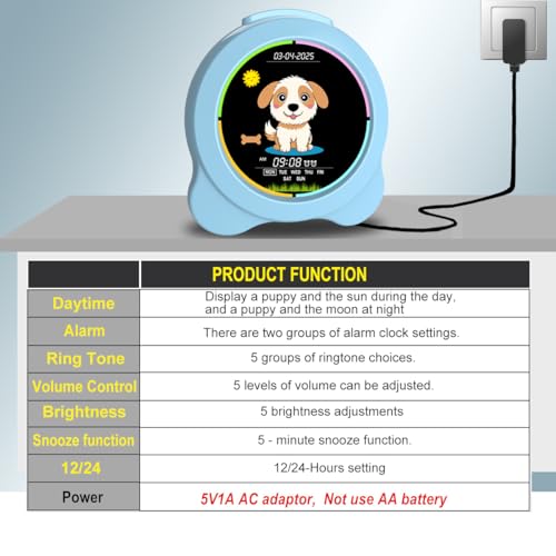 Sinoviwe Kids Alarm Clock Sun & Moon& Dog LED Display with Day & Date OK to Wake Clock with Night Light for Kids Children's Sleep Trainer Gift for Boy and Girls - image 4
