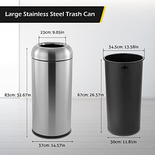 Image of Dyna-Living Large Trash Can Outdoor Stainless Steel Garbage Can with Lid Open Top Tall Trash Bin Commercial Big Kitchen Garbage Bin Industrial Waste Container (Silver)