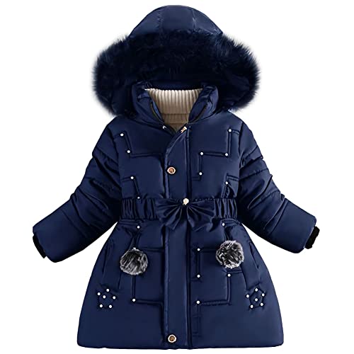 YFPICO Chaqueta Niña Abrigos Invierno con Forro Polar con Pelo Capucha,Abrigos Niña Slim de Invierno Línea A Ropa Caliente Acolchada de Algodón con Cinturón y Yompones Cover