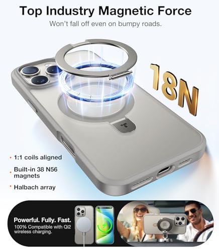 Image of TORRAS Ostand for iPhone 16 Pro Case Magnetic Stand, Natural Titanium 6.3 inch | [Fit for MagSafe][Flexible Stable Stand] 4X Military-Grade Shockproof, Slim Protective Cover, Translucent Natural Titanium