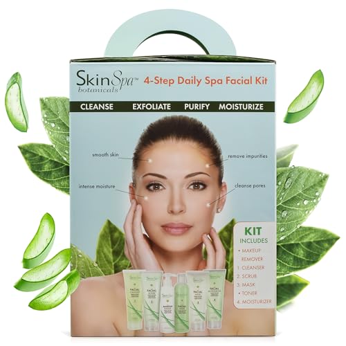 SkinSpa - Skin Care Facial Cleanser Set, Daily Routine Kit, System, Infused with Aloe Vera, 8 Oz - Face Wash Scrub, Cleanser, Toner, Makeup Remover, Clay Mask and Moisturizer