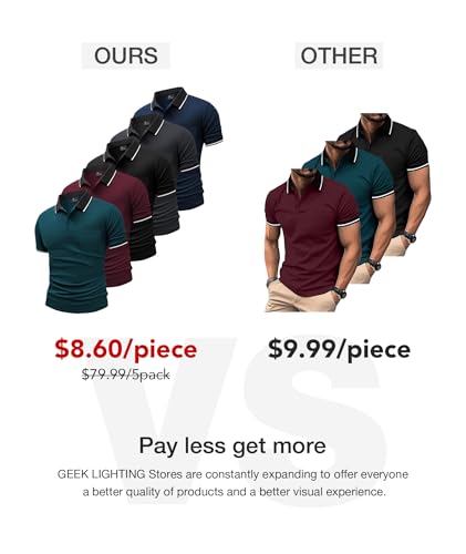 GEEK LIGHTING 5 Pack Men Polo Shirts with Pocket Multipack Golf Shirt for Men Moisture Wicking Casual Athletic Work T-Shirts2