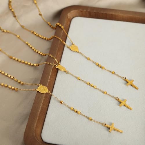 Image of Aaishwarya 18K Gold Plated Cross Lariat Chain Necklace for Women and Girls | Elegant Jewelry Gift, Minimal Accessory