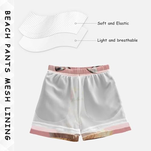DOMIKING Floral Crown Rabbit Pink Boys' Pull On Swim Trunks Quick Dry Boardshorts with Mesh Lining for Hiking Swimming M4
