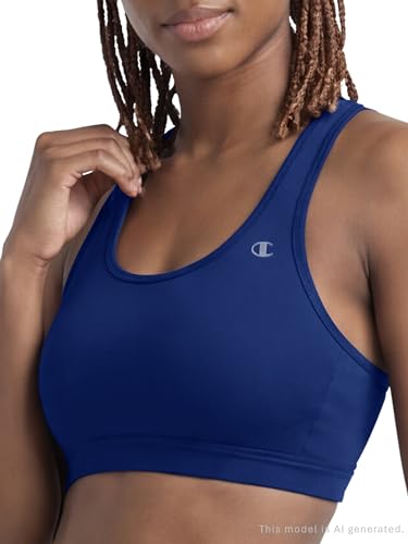 Champion Women's Sports Bra, High-Impact Compression, Moisture-Wicking Fabric, Blue Depths, Large