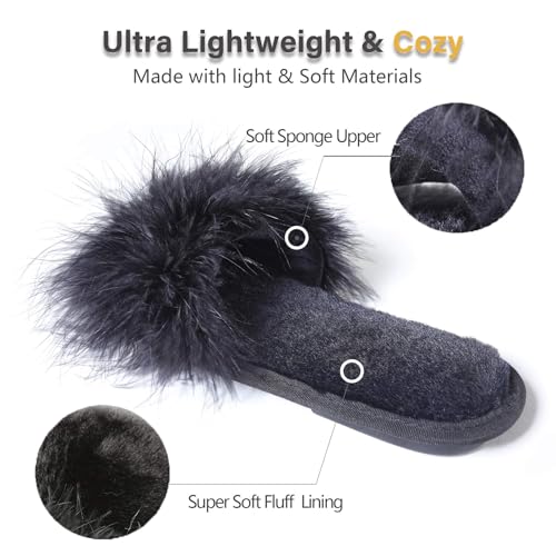 Image of Fur Story Women's Furry Slippers Open Toe Fuzzy Slippers Memory Foam Fluffy House Sandal